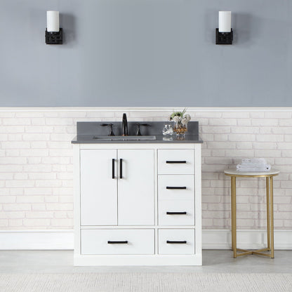 Monna 36" Single Bathroom Vanity Set in White with Concrete Grey Engineered Stone Countertop without Mirror