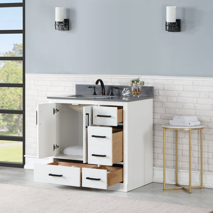 Monna 36" Single Bathroom Vanity Set in White with Concrete Grey Engineered Stone Countertop without Mirror