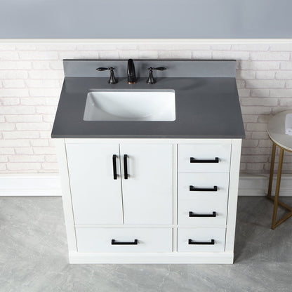 Monna 36" Single Bathroom Vanity Set in White with Concrete Grey Engineered Stone Countertop without Mirror
