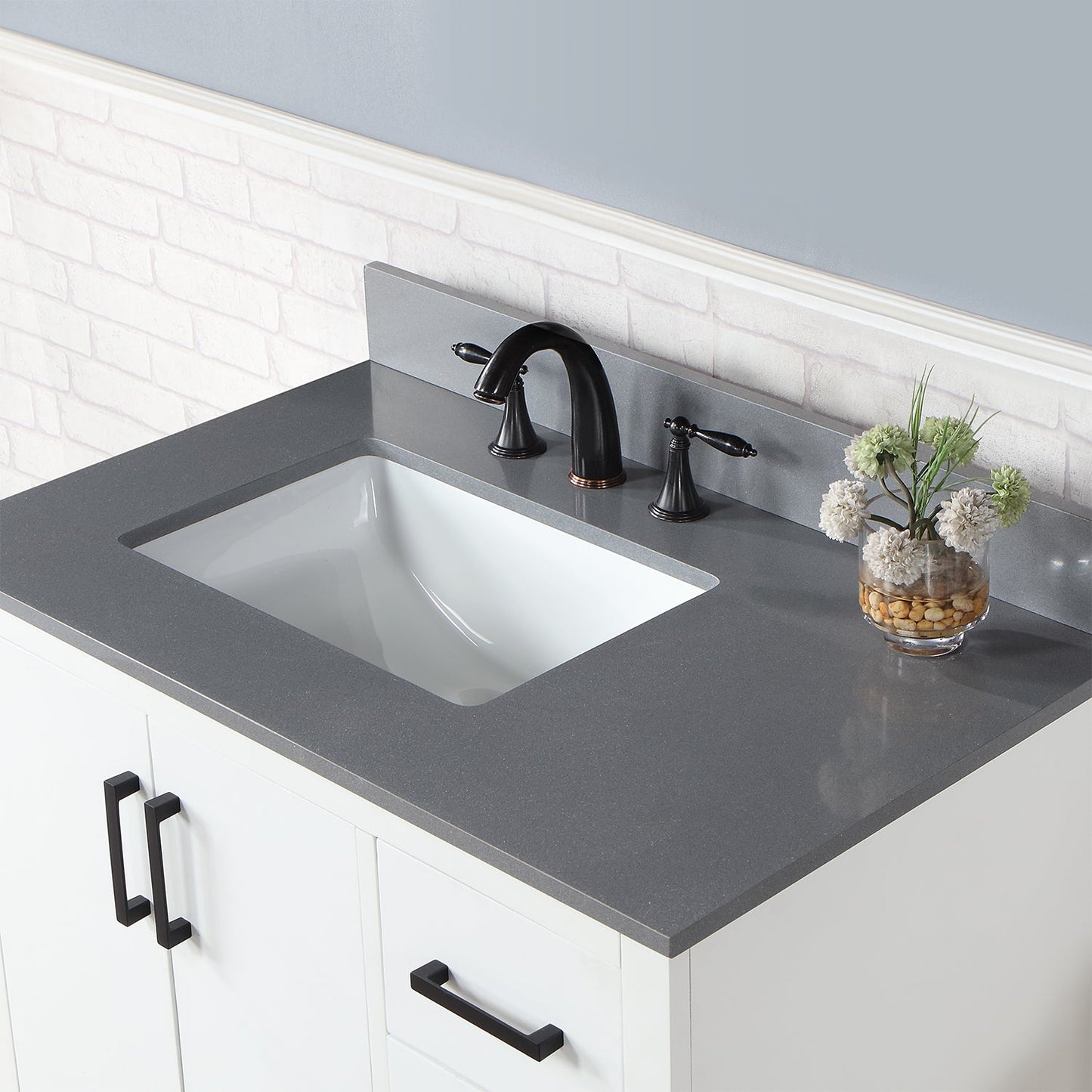Monna 36" Single Bathroom Vanity Set in White with Concrete Grey Engineered Stone Countertop without Mirror