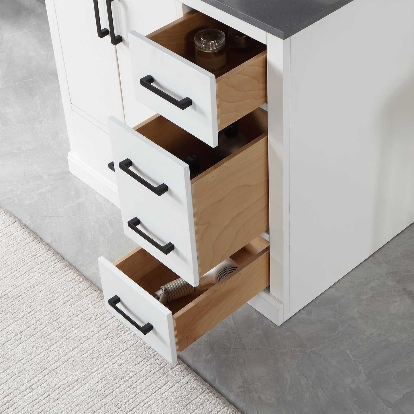 Monna 36" Single Bathroom Vanity Set in White with Concrete Grey Engineered Stone Countertop without Mirror