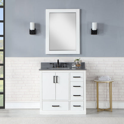 Monna 36" Single Bathroom Vanity Set in White with Concrete Grey Engineered Stone Countertop with Mirror