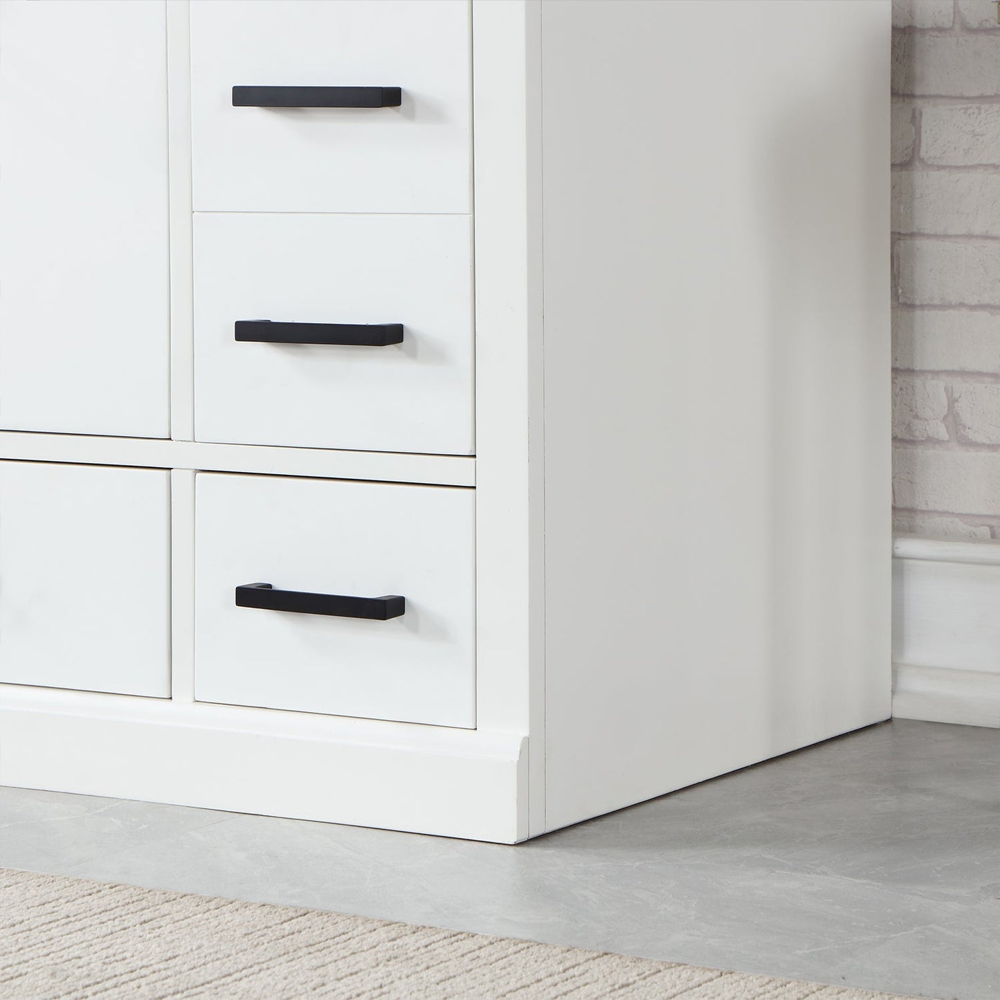 Monna 36" Single Bathroom Vanity Set in White with Concrete Grey Engineered Stone Countertop with Mirror