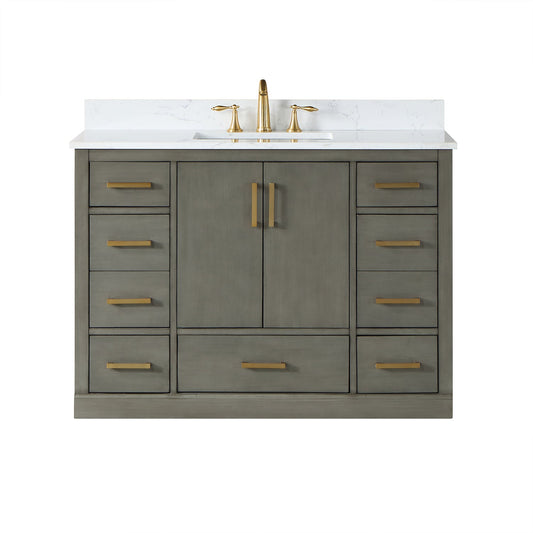 Monna 48" Single Bathroom Vanity Set in Gray Pine with Aosta White Engineered Stone Countertop without Mirror