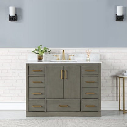 Monna 48" Single Bathroom Vanity Set in Gray Pine with Aosta White Engineered Stone Countertop without Mirror