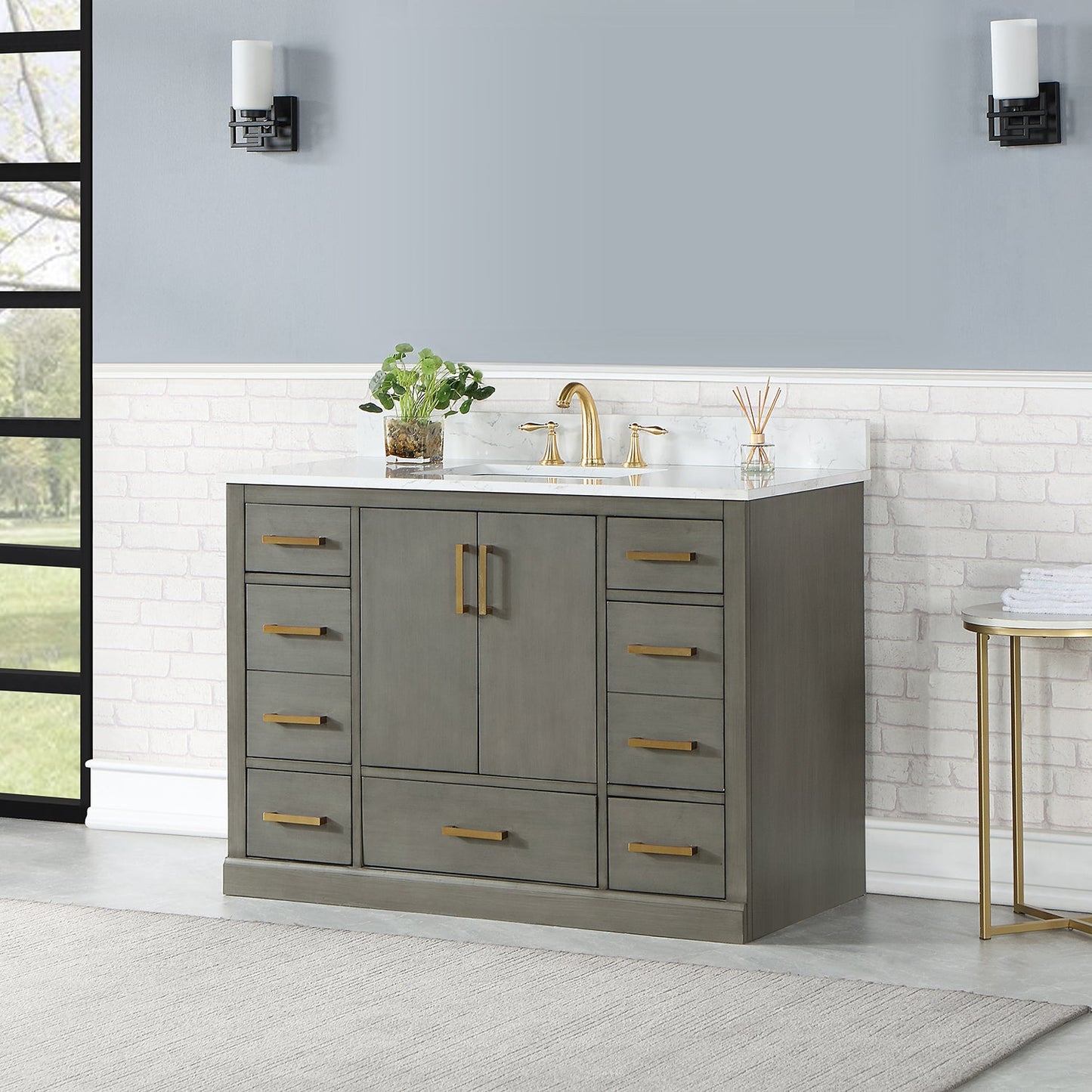 Monna 48" Single Bathroom Vanity Set in Gray Pine with Aosta White Engineered Stone Countertop without Mirror