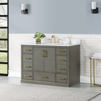 Monna 48" Single Bathroom Vanity Set in Gray Pine with Aosta White Engineered Stone Countertop without Mirror