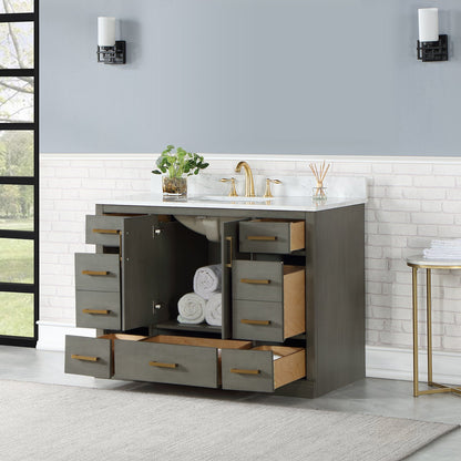 Monna 48" Single Bathroom Vanity Set in Gray Pine with Aosta White Engineered Stone Countertop without Mirror
