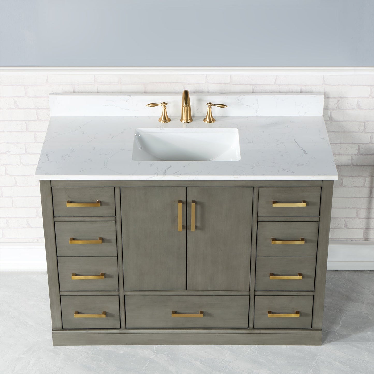 Monna 48" Single Bathroom Vanity Set in Gray Pine with Aosta White Engineered Stone Countertop without Mirror