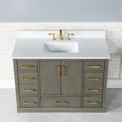 Monna 48" Single Bathroom Vanity Set in Gray Pine with Aosta White Engineered Stone Countertop without Mirror