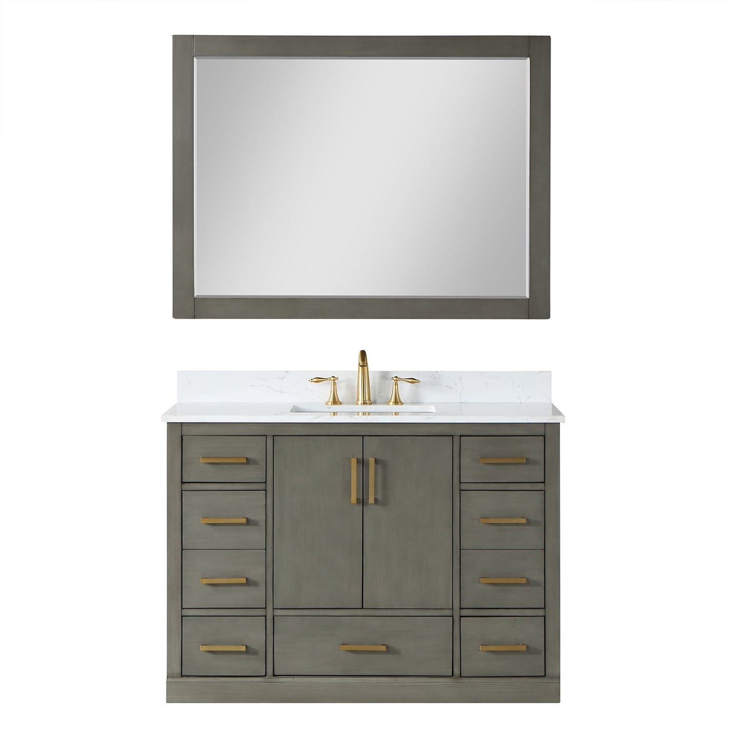 Monna 48" Single Bathroom Vanity Set in Gray Pine with Aosta White Engineered Stone Countertop with Mirror
