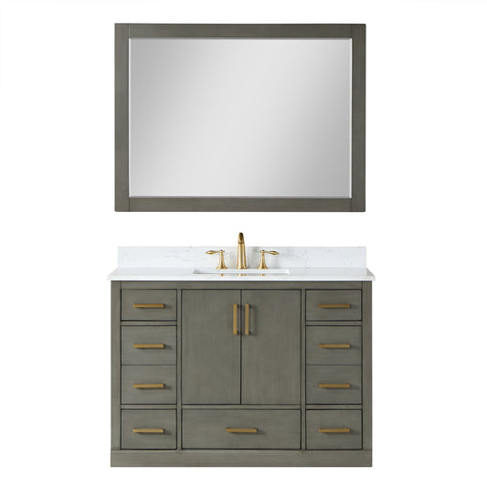 Monna 48" Single Bathroom Vanity Set in Gray Pine with Aosta White Engineered Stone Countertop with Mirror