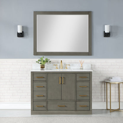 Monna 48" Single Bathroom Vanity Set in Gray Pine with Aosta White Engineered Stone Countertop with Mirror