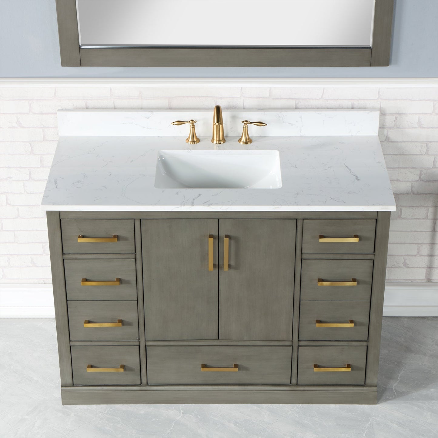 Monna 48" Single Bathroom Vanity Set in Gray Pine with Aosta White Engineered Stone Countertop with Mirror