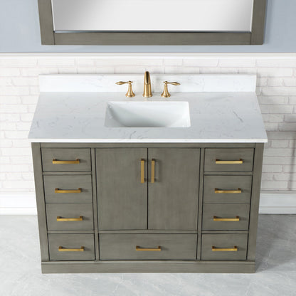 Monna 48" Single Bathroom Vanity Set in Gray Pine with Aosta White Engineered Stone Countertop with Mirror