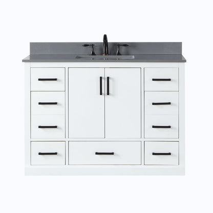 Monna 48" Single Bathroom Vanity Set in White with Concrete Grey Engineered Stone Countertop without Mirror