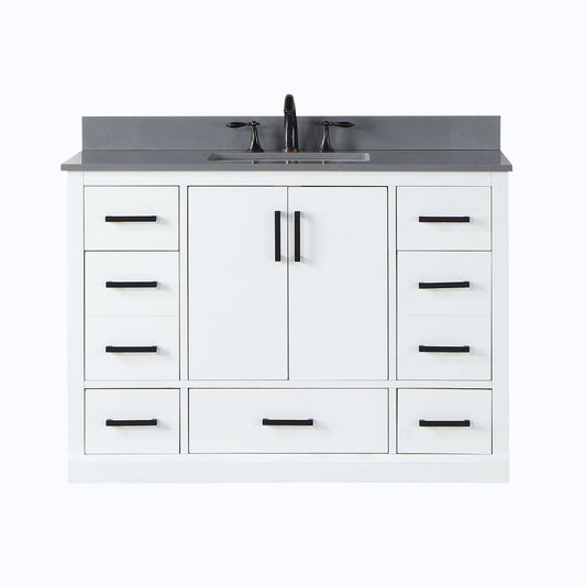 Monna 48" Single Bathroom Vanity Set in White with Concrete Grey Engineered Stone Countertop without Mirror