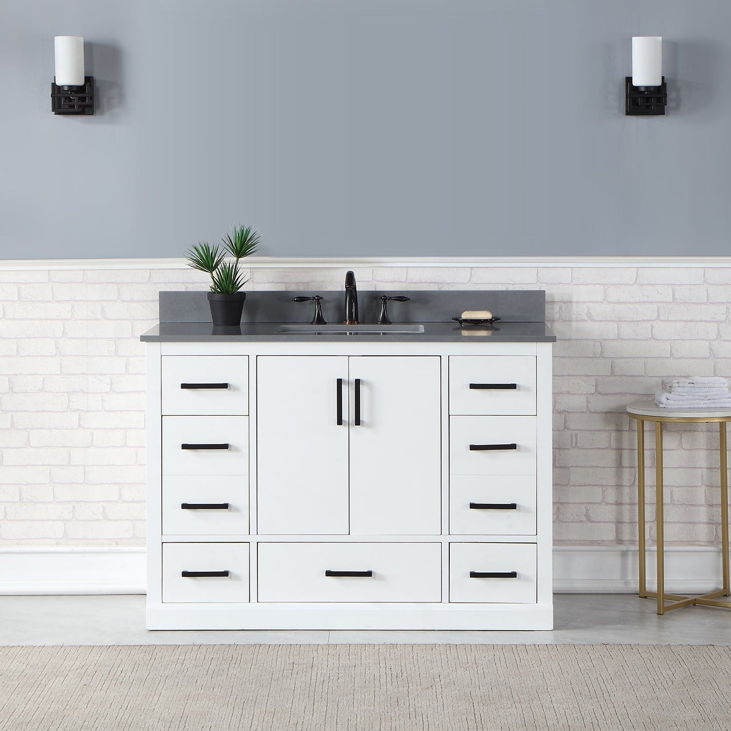 Monna 48" Single Bathroom Vanity Set in White with Concrete Grey Engineered Stone Countertop without Mirror
