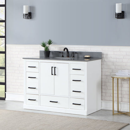 Monna 48" Single Bathroom Vanity Set in White with Concrete Grey Engineered Stone Countertop without Mirror
