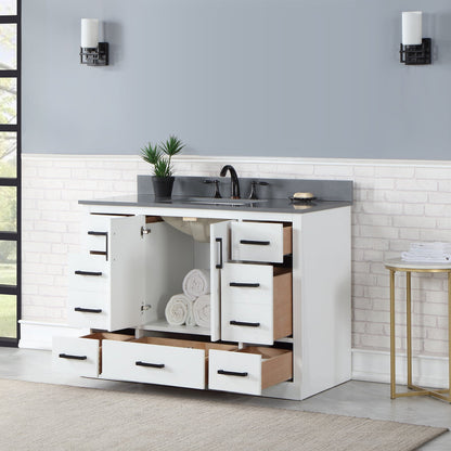 Monna 48" Single Bathroom Vanity Set in White with Concrete Grey Engineered Stone Countertop without Mirror