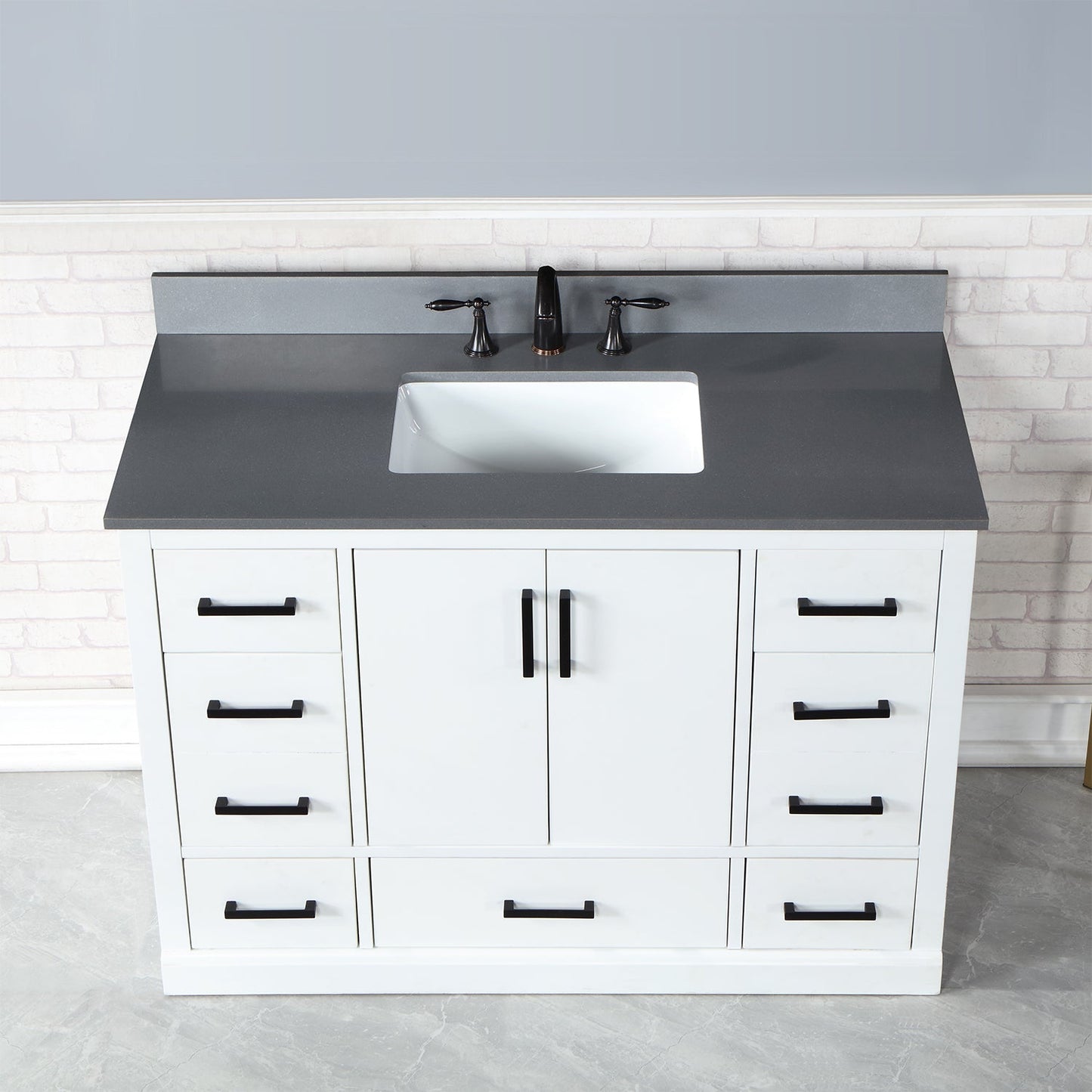 Monna 48" Single Bathroom Vanity Set in White with Concrete Grey Engineered Stone Countertop without Mirror