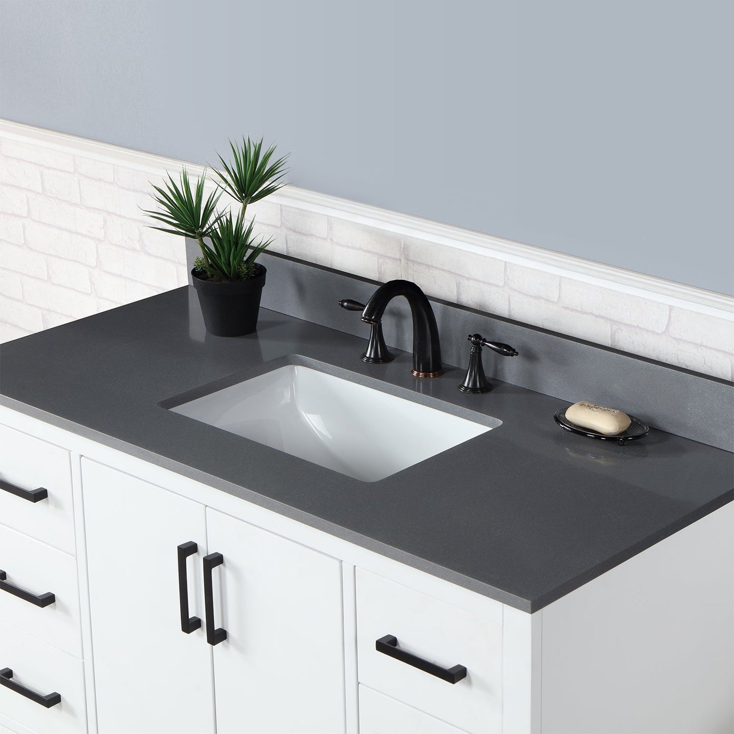 Monna 48" Single Bathroom Vanity Set in White with Concrete Grey Engineered Stone Countertop without Mirror