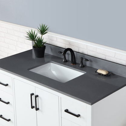 Monna 48" Single Bathroom Vanity Set in White with Concrete Grey Engineered Stone Countertop without Mirror