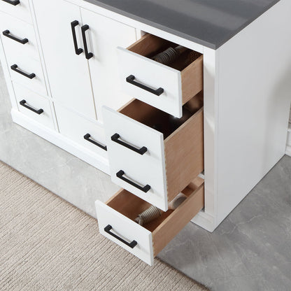 Monna 48" Single Bathroom Vanity Set in White with Concrete Grey Engineered Stone Countertop without Mirror