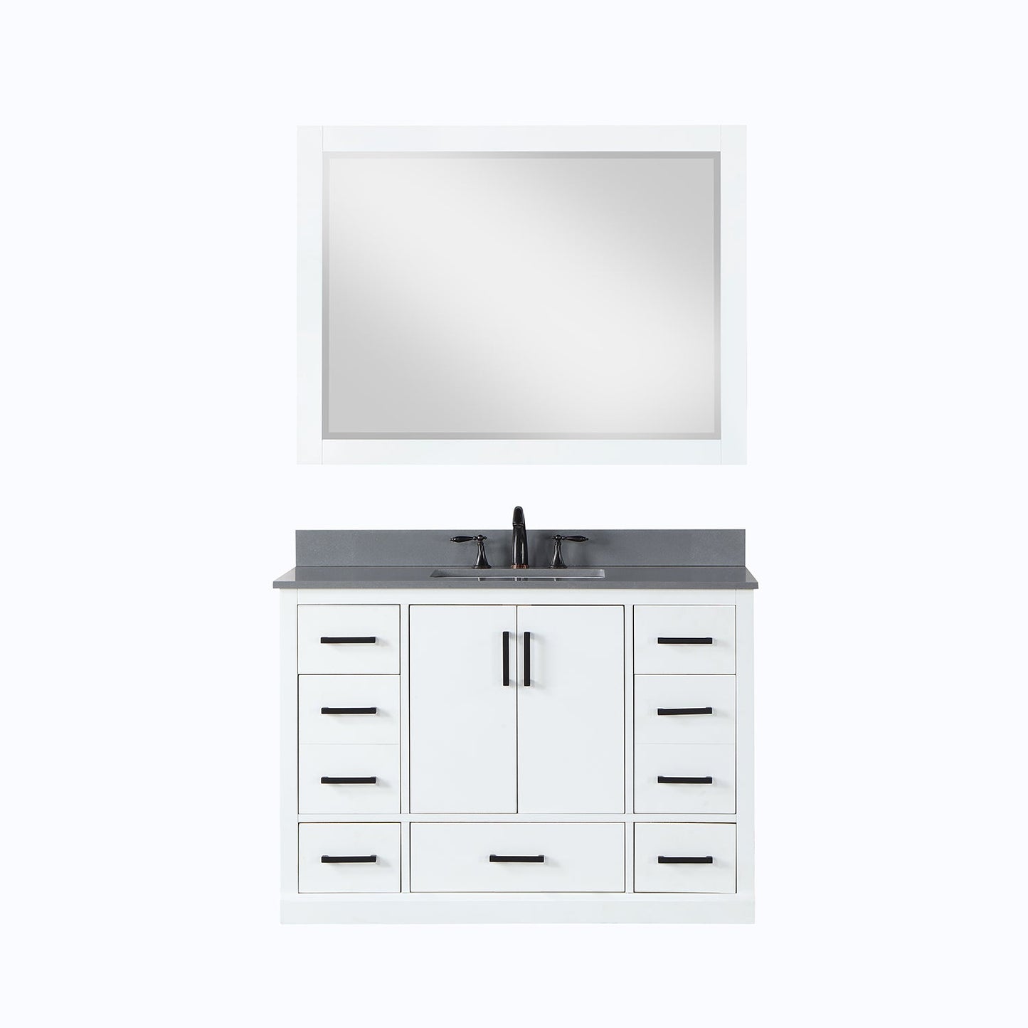 Monna 48" Single Bathroom Vanity Set in White with Concrete Grey Engineered Stone Countertop with Mirror