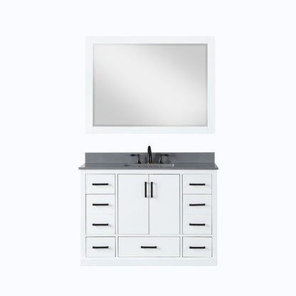 Monna 48" Single Bathroom Vanity Set in White with Concrete Grey Engineered Stone Countertop with Mirror