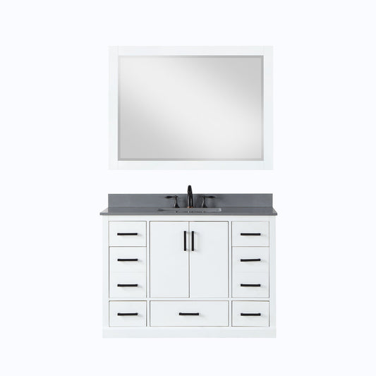 Monna 48" Single Bathroom Vanity Set in White with Concrete Grey Engineered Stone Countertop with Mirror