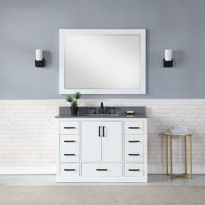 Monna 48" Single Bathroom Vanity Set in White with Concrete Grey Engineered Stone Countertop with Mirror