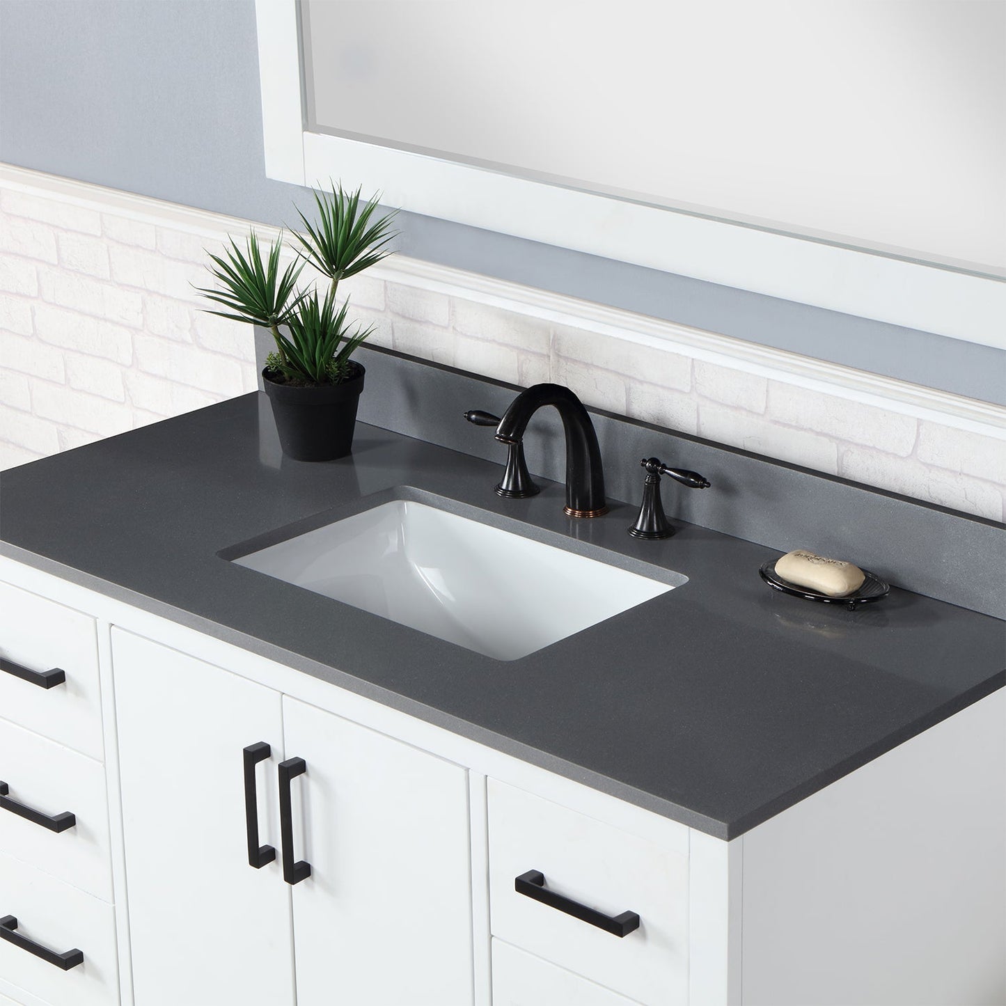 Monna 48" Single Bathroom Vanity Set in White with Concrete Grey Engineered Stone Countertop with Mirror