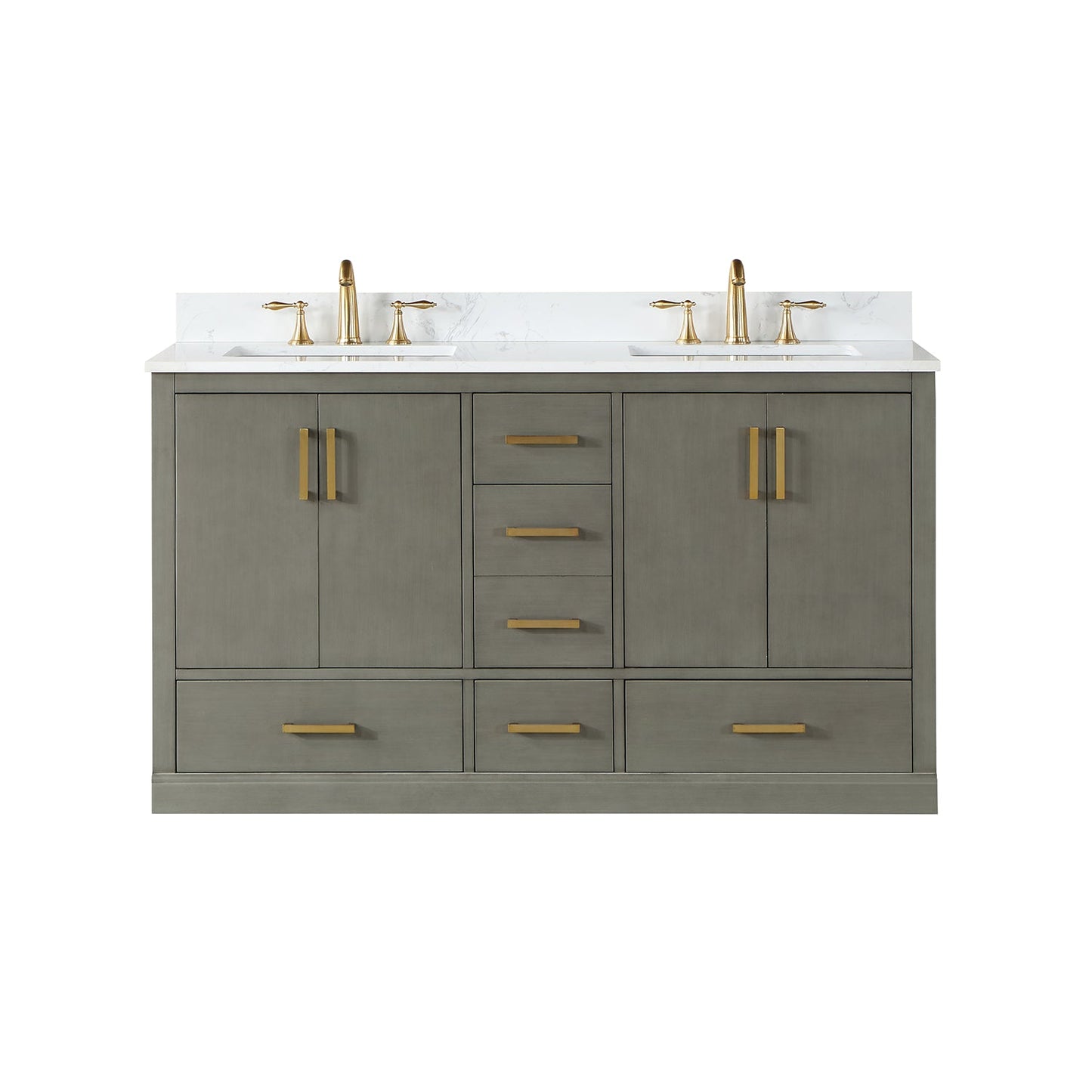 Monna 60" Double Bathroom Vanity Set in Gray Pine with Aosta White Engineered Stone Countertop without Mirror