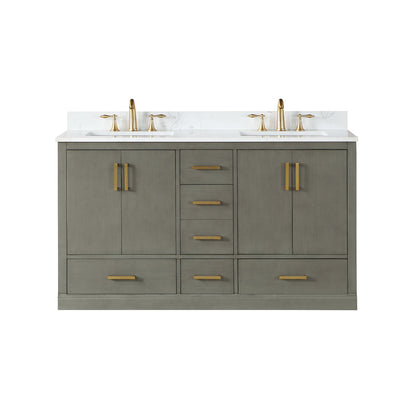 Monna 60" Double Bathroom Vanity Set in Gray Pine with Aosta White Engineered Stone Countertop without Mirror