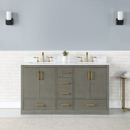 Monna 60" Double Bathroom Vanity Set in Gray Pine with Aosta White Engineered Stone Countertop without Mirror