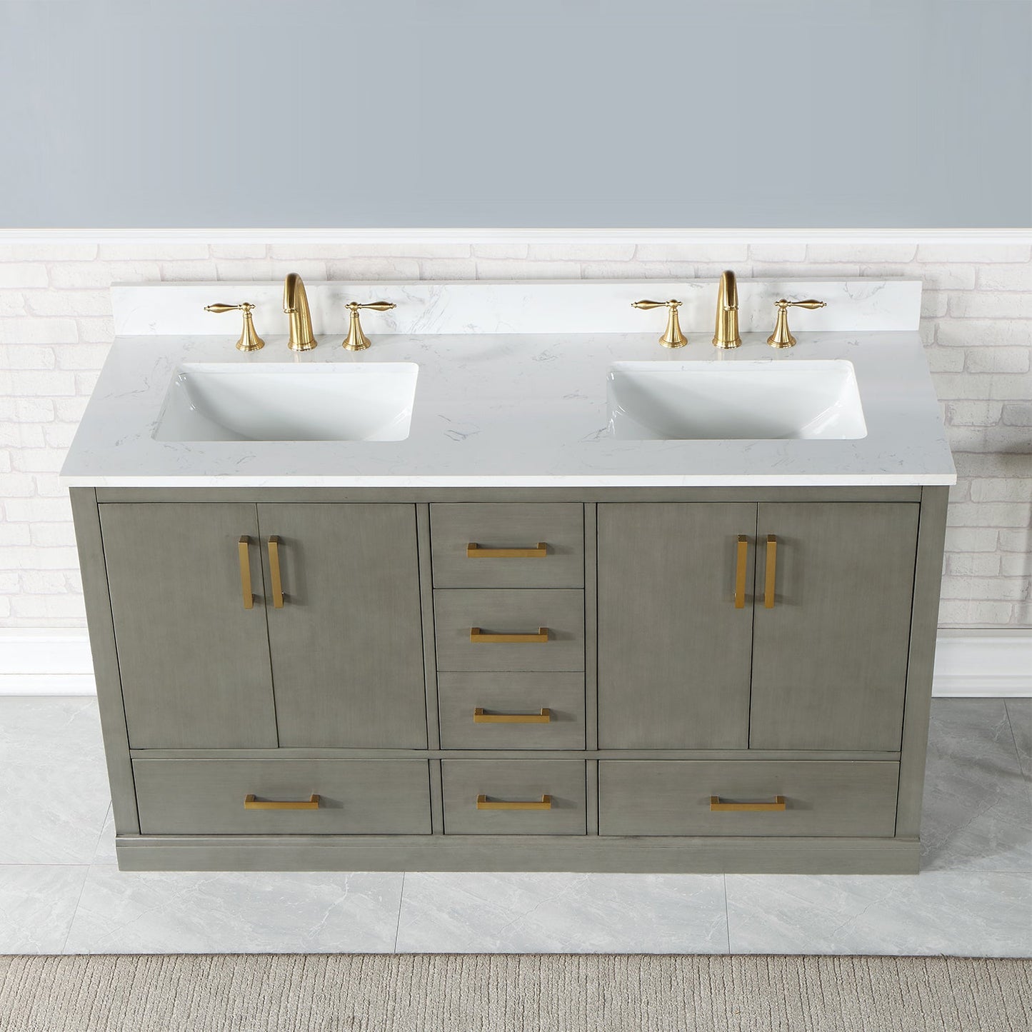 Monna 60" Double Bathroom Vanity Set in Gray Pine with Aosta White Engineered Stone Countertop without Mirror