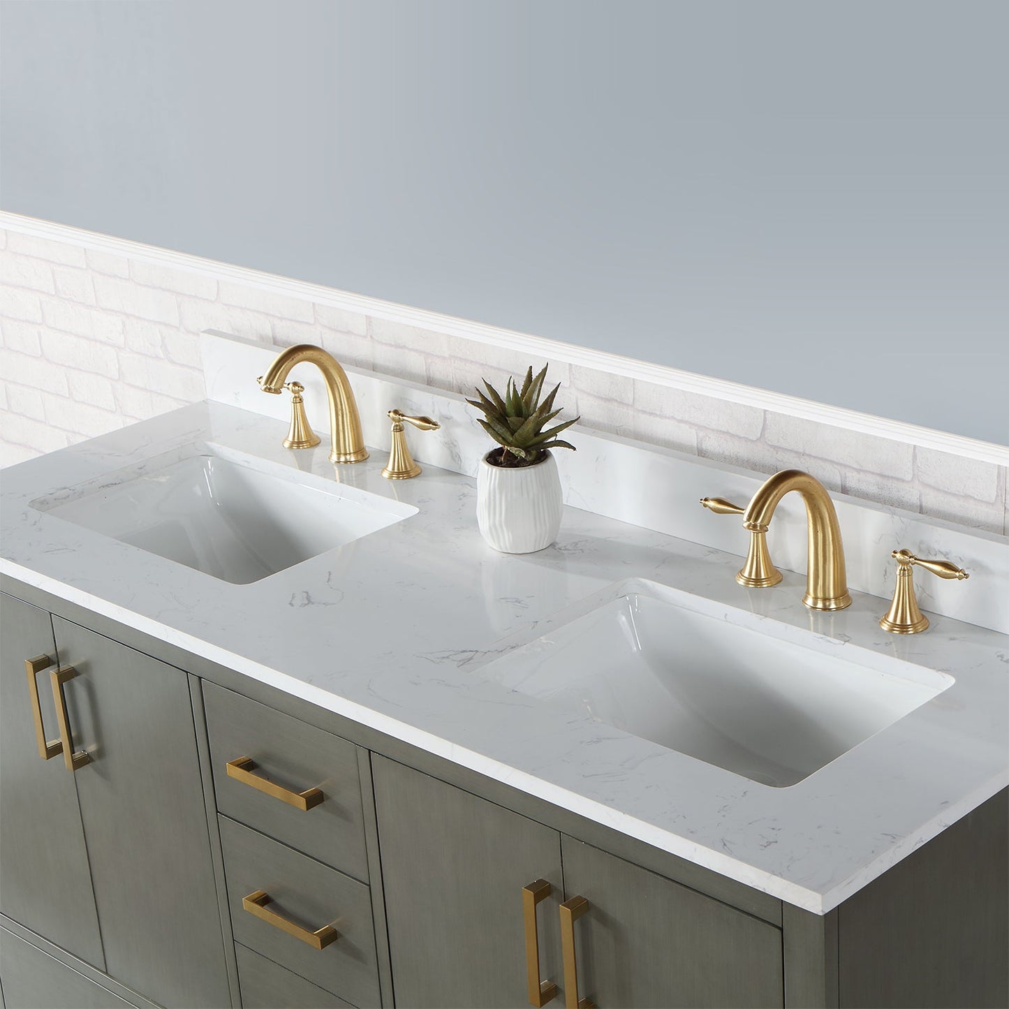 Monna 60" Double Bathroom Vanity Set in Gray Pine with Aosta White Engineered Stone Countertop without Mirror