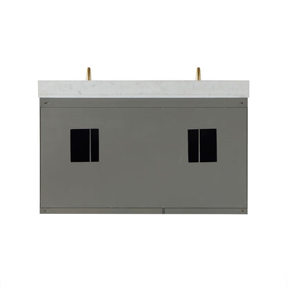 Monna 60" Double Bathroom Vanity Set in Gray Pine with Aosta White Engineered Stone Countertop without Mirror