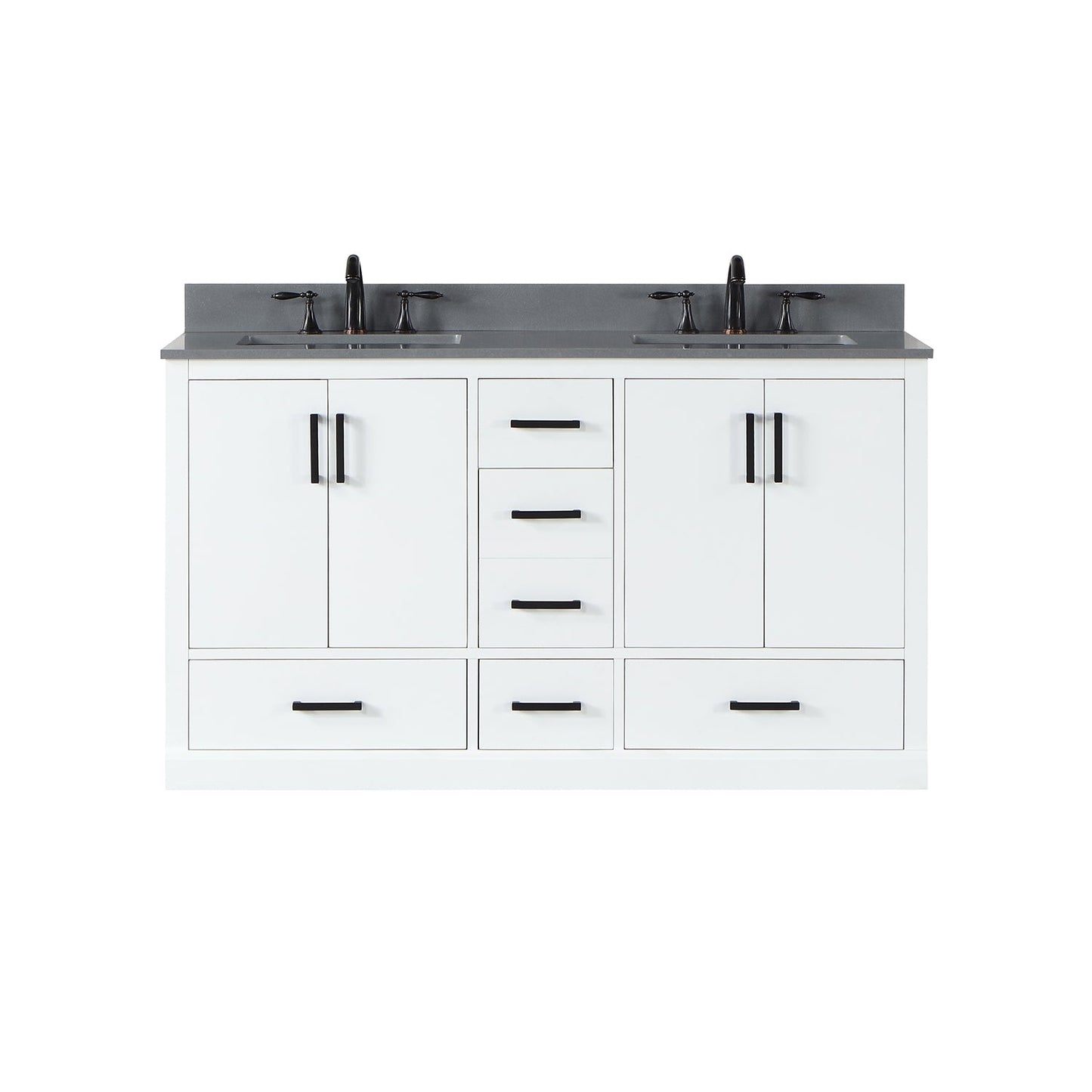 Monna 60" Double Bathroom Vanity Set in White with Concrete Grey Engineered Stone Countertop without Mirror