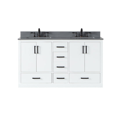 Monna 60" Double Bathroom Vanity Set in White with Concrete Grey Engineered Stone Countertop without Mirror