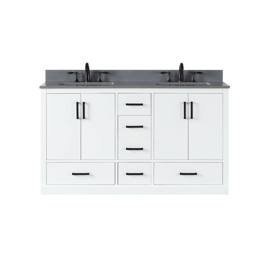 Monna 60" Double Bathroom Vanity Set in White with Concrete Grey Engineered Stone Countertop without Mirror