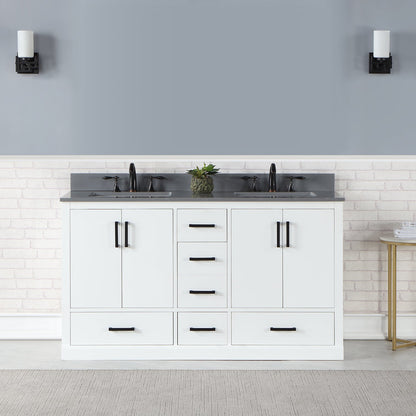Monna 60" Double Bathroom Vanity Set in White with Concrete Grey Engineered Stone Countertop without Mirror