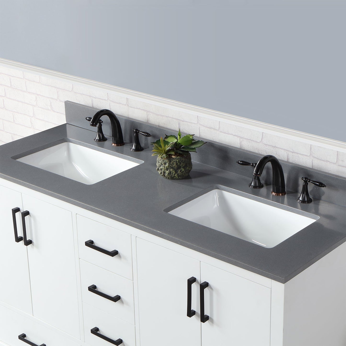 Monna 60" Double Bathroom Vanity Set in White with Concrete Grey Engineered Stone Countertop without Mirror