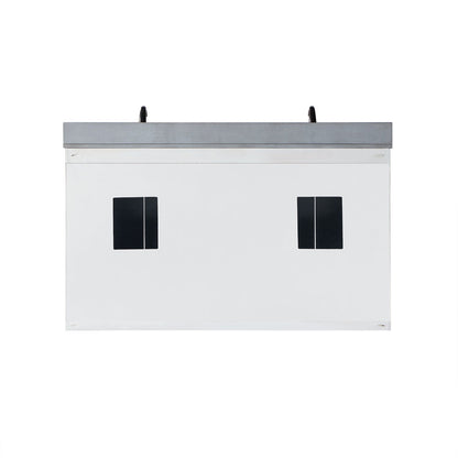 Monna 60" Double Bathroom Vanity Set in White with Concrete Grey Engineered Stone Countertop with Mirror