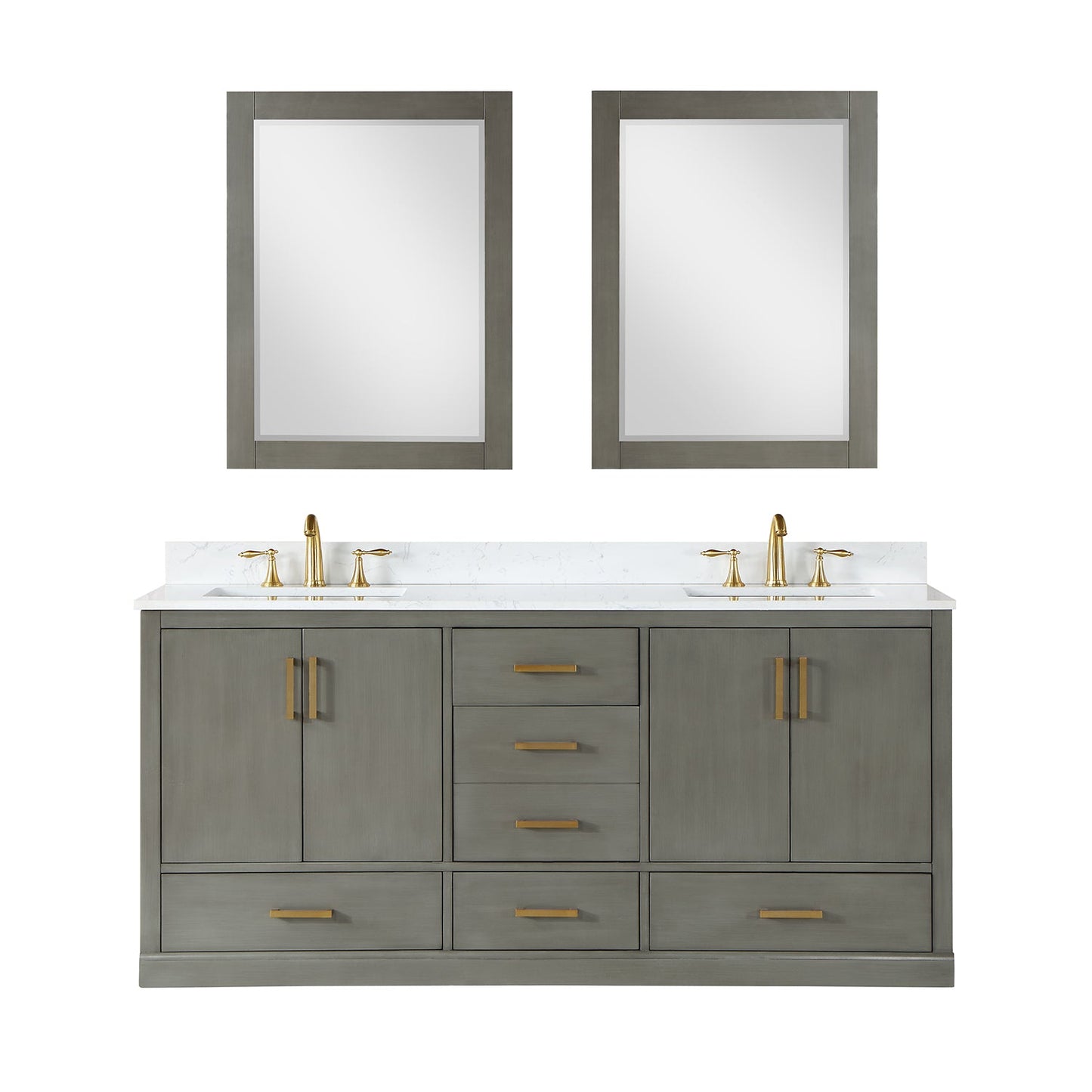 Monna 72" Double Bathroom Vanity Set in Gray Pine with Aosta White Engineered Stone Countertop with Mirror