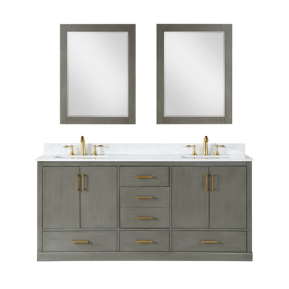 Monna 72" Double Bathroom Vanity Set in Gray Pine with Aosta White Engineered Stone Countertop with Mirror