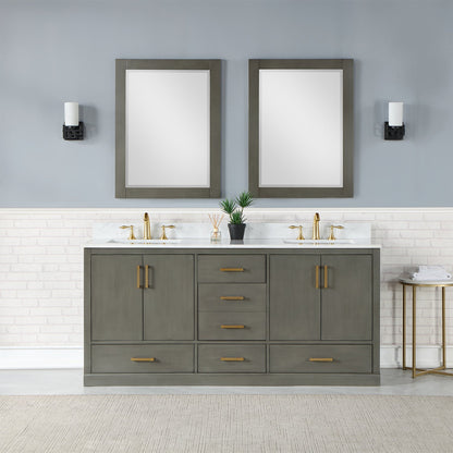 Monna 72" Double Bathroom Vanity Set in Gray Pine with Aosta White Engineered Stone Countertop with Mirror