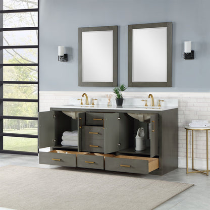 Monna 72" Double Bathroom Vanity Set in Gray Pine with Aosta White Engineered Stone Countertop with Mirror