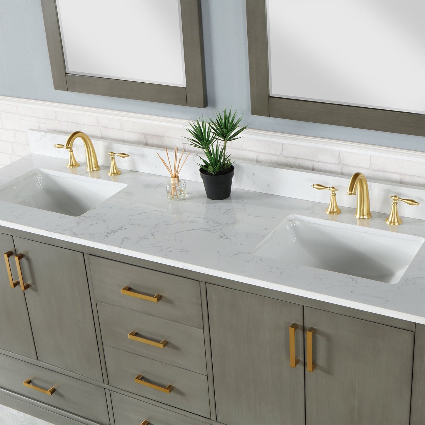 Monna 72" Double Bathroom Vanity Set in Gray Pine with Aosta White Engineered Stone Countertop with Mirror